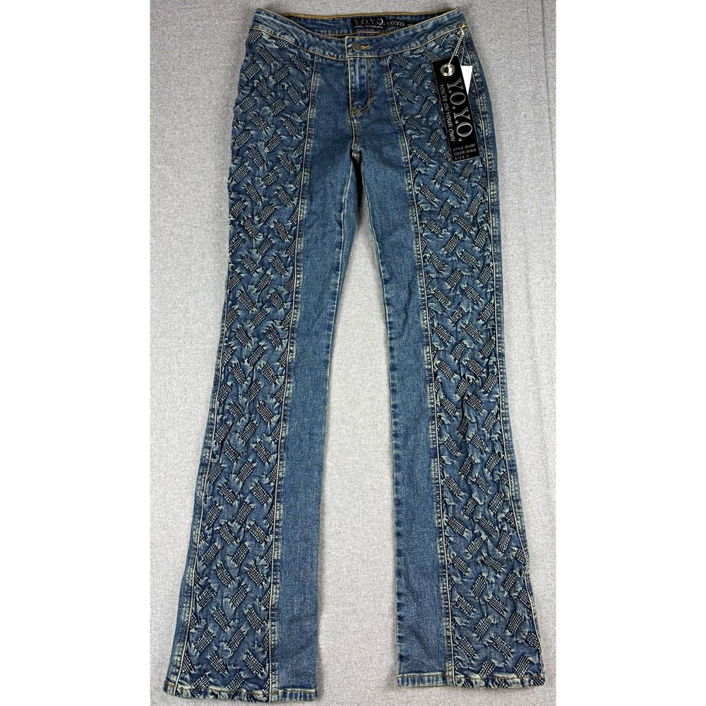Y.O.Y.O. Women's Flare Jeans Size 9 NWT Embroidered Y2K Blue Denim Stretch